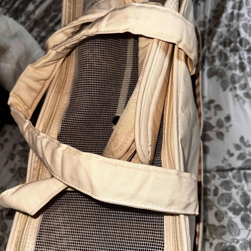 Cream Dog Carrier with Mesh Panels